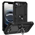 For iPhone 16e Shockproof TPU Hybrid PC Phone Case with Holder(Black)