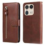 For Motorola Edge 50 Ultra / X50 Ultra Fashion Calf Texture Zipper Leather Phone Case(Brown)