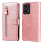 For Motorola Moto G35 Fashion Calf Texture Zipper Leather Phone Case(Rose Gold)