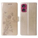 For Motorola Edge 50 Fusion Embossed Butterfly Flowers Leather Phone Case(Gold)