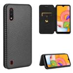 For Samsung Galaxy A01 Carbon Fiber Texture Horizontal Flip TPU + PC + PU Leather Case with Rope & Card Slot(Black)