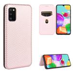 For Samsung Galaxy A41(Eurasian Version) Carbon Fiber Texture Horizontal Flip TPU + PC + PU Leather Case with Rope & Card Slot(Pink)