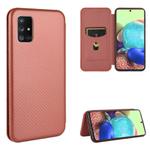 For Samsung Galaxy A71 5G Carbon Fiber Texture Horizontal Flip TPU + PC + PU Leather Case with Rope & Card Slot(Brown)