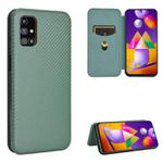For Samsung Galaxy M31s Carbon Fiber Texture Horizontal Flip TPU + PC + PU Leather Case with Rope & Card Slot(Green)