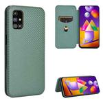 For Samsung Galaxy M31s Carbon Fiber Texture Horizontal Flip TPU + PC + PU Leather Case with Rope & Card Slot(Green)