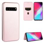 For Samsung Galaxy S10 5G Carbon Fiber Texture Horizontal Flip TPU + PC + PU Leather Case with Rope & Card Slot(Pink)