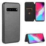 For Samsung Galaxy S10 5G Carbon Fiber Texture Horizontal Flip TPU + PC + PU Leather Case with Rope & Card Slot(Black)