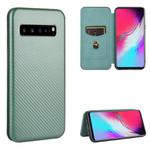 For Samsung Galaxy S10 5G Carbon Fiber Texture Horizontal Flip TPU + PC + PU Leather Case with Rope & Card Slot(Green)