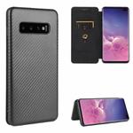 For Samsung Galaxy S10 Plus Carbon Fiber Texture Horizontal Flip TPU + PC + PU Leather Case with Rope & Card Slot(Black)