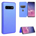 For Samsung Galaxy S10 Plus Carbon Fiber Texture Horizontal Flip TPU + PC + PU Leather Case with Rope & Card Slot(Blue)