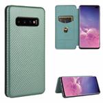 For Samsung Galaxy S10 Plus Carbon Fiber Texture Horizontal Flip TPU + PC + PU Leather Case with Rope & Card Slot(Green)