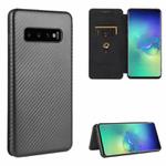For Samsung Galaxy S10 Carbon Fiber Texture Horizontal Flip TPU + PC + PU Leather Case with Rope & Card Slot(Black)