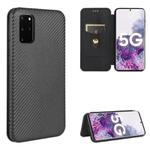 For Samsung Galaxy S20 Plus Carbon Fiber Texture Horizontal Flip TPU + PC + PU Leather Case with Rope & Card Slot(Black)
