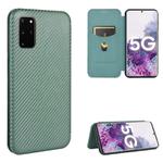 For Samsung Galaxy S20 Plus Carbon Fiber Texture Horizontal Flip TPU + PC + PU Leather Case with Rope & Card Slot(Green)