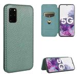 For Samsung Galaxy S20 Plus Carbon Fiber Texture Horizontal Flip TPU + PC + PU Leather Case with Rope & Card Slot(Green)