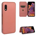 For Samsung Galaxy XCover Pro Carbon Fiber Texture Horizontal Flip TPU + PC + PU Leather Case with Rope & Card Slot(Brown)