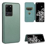 For Samsung Galaxy S20 Ultra Carbon Fiber Texture Horizontal Flip TPU + PC + PU Leather Case with Rope & Card Slot(Green)