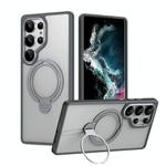For Samsung Galaxy S25 Ultra 5G Double Ring MagSafe Magnetic Holder Phone Case(Matte Grey)