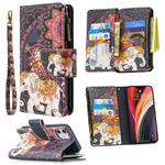 For iPhone 12 mini Colored Drawing Pattern Zipper Horizontal Flip Leather Case with Holder & Card Slots & Wallet(Flower Elephants)