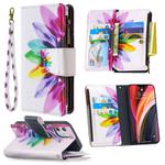 For iPhone 12 mini Colored Drawing Pattern Zipper Horizontal Flip Leather Case with Holder & Card Slots & Wallet(Sun Flower)