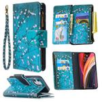 For iPhone 12 mini Colored Drawing Pattern Zipper Horizontal Flip Leather Case with Holder & Card Slots & Wallet(Plum Blossom)