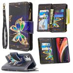 For iPhone 12 mini Colored Drawing Pattern Zipper Horizontal Flip Leather Case with Holder & Card Slots & Wallet(Big Butterfly)