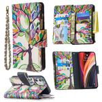 For iPhone 12 mini Colored Drawing Pattern Zipper Horizontal Flip Leather Case with Holder & Card Slots & Wallet(Tree)