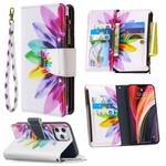 For iPhone 12 Pro Max Colored Drawing Pattern Zipper Horizontal Flip Leather Case with Holder & Card Slots & Wallet(Sun Flower)