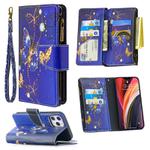 For iPhone 12 Pro Max Colored Drawing Pattern Zipper Horizontal Flip Leather Case with Holder & Card Slots & Wallet(Purple Butterfly)