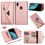 For Xiaomi Redmi Note 7 Skin Feel Zipper Horizontal Flip Leather Case with Holder & Card Slots & Photo Frame & Lanyard & Long Rope(Rose Gold)