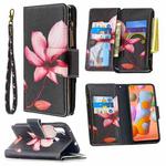 For Samsung Galaxy A11 Colored Drawing Pattern Zipper Horizontal Flip Leather Case with Holder & Card Slots & Wallet(Lotus)