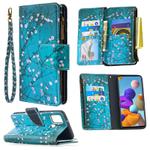 For Samsung Galaxy A21s Colored Drawing Pattern Zipper Horizontal Flip Leather Case with Holder & Card Slots & Wallet(Plum Blossom)