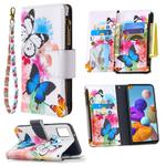 For Samsung Galaxy A21s Colored Drawing Pattern Zipper Horizontal Flip Leather Case with Holder & Card Slots & Wallet(Two Butterflies)