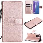 For Samsung Galaxy Note20 Embossed Sunflower Pattern Horizontal Flip PU Leather Case with Holder & Card Slots & Wallet & Lanyard(Rose Gold)
