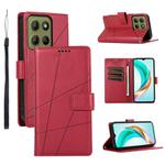 For Motorola Moto G15 PU Genuine Leather Texture Embossed Line Phone Case(Red)