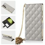 For Samsung Galaxy S23 Ultra 5G GKK Plating Diamond Texture Leather Phone Case With Crossbody Chain(Titanium Gray)