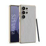 For Samsung Galaxy S25 Ultra 5G GKK Plating Leather Silver Brocade Phone Case, Not Included Pen(Silver Brocade Grey)