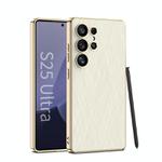 For Samsung Galaxy S25 Ultra 5G GKK Plating Leather Silver Brocade Phone Case, Not Included Pen(Silver Brocade White)