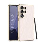 For Samsung Galaxy S25 Ultra 5G GKK Plating Leather Silver Brocade Phone Case, Not Included Pen(Silver Brocade Pink)