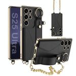 For Samsung Galaxy S25 Ultra 5G GKK Plating Leather Card Holder Full Coverage Phone Case With Bracelet(Black)