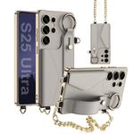 For Samsung Galaxy S25 Ultra 5G GKK Plating Leather Card Holder Full Coverage Phone Case With Bracelet(Titanium Gray)