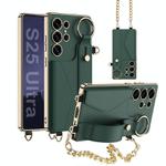 For Samsung Galaxy S25 Ultra 5G GKK Plating Leather Card Holder Full Coverage Phone Case With Bracelet(Emerald)