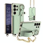 For Samsung Galaxy S25 Ultra 5G GKK Plating Leather Card Holder Full Coverage Phone Case With Bracelet(Matcha Green)