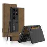 For Samsung Galaxy S25 Ultra 5G GKK Flip Wallet Leather Phone Case, Frosted Series, Not Included Pen(Frosted Brown)