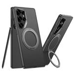 For Samsung Galaxy S25 Ultra 5G GKK Metal Paint Skin Feel Leather Phone Case With Magnetic Rotating Holder, Not Included Pen(Black)