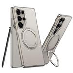For Samsung Galaxy S25 Ultra 5G GKK Metal Paint Skin Feel Leather Phone Case With Magnetic Rotating Holder, Not Included Pen(Titanium Gray)