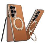For Samsung Galaxy S25 Ultra 5G GKK Metal Paint Skin Feel Leather Phone Case With Magnetic Rotating Holder, Not Included Pen(Orange)