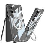 For Samsung Galaxy S25 Ultra 5G GKK Airbag Full Coverage PC Phone Case with Rotating Holder, Not Included Pen(Transparent Black)