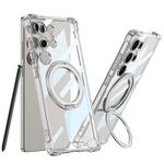 For Samsung Galaxy S25 Ultra 5G GKK Airbag Full Coverage PC Phone Case with Rotating Holder, Not Included Pen(Transparent)