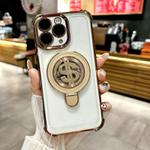 For iPhone 11 Pro Max Space MagSafe Holder Phone Case with Lens Film(Desert Gold)